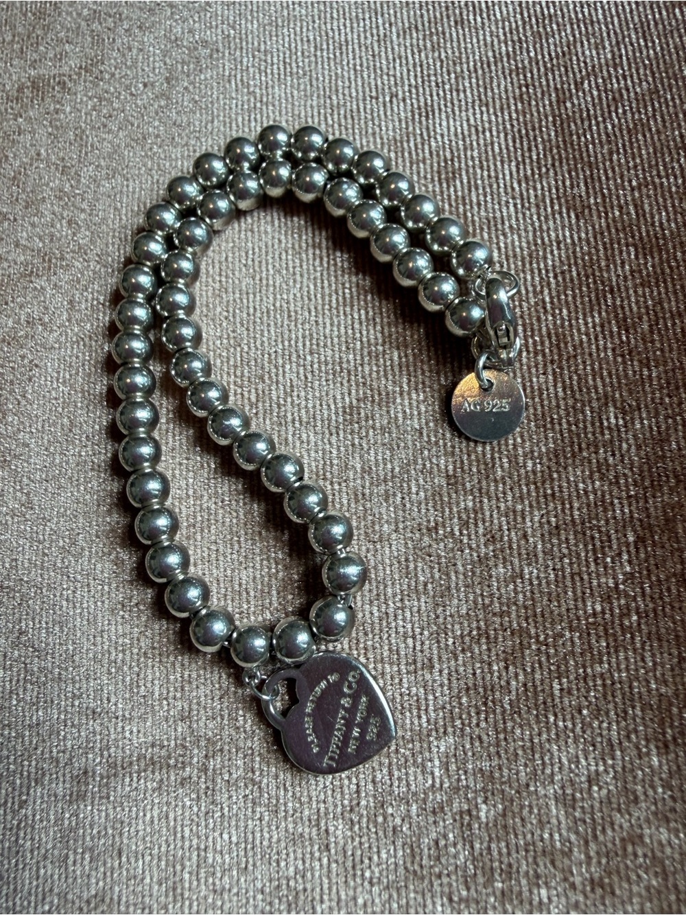 Tiffany & Co. Silver Heart Charm Toggle Bracelet with Blue Heart Bead Bracelet - Picture 12 of 12